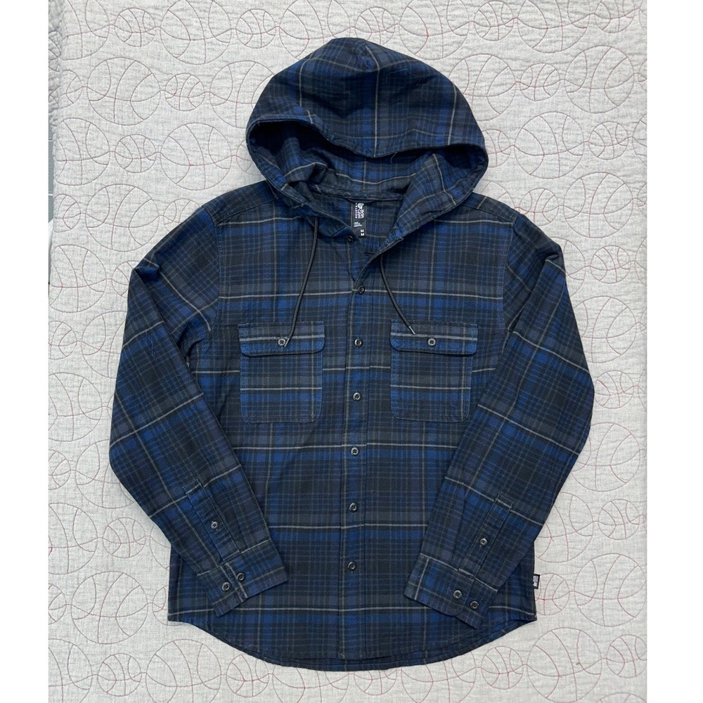 Mountain Hardwear Dusk Creek LS Hooded Flannel Shirt Blue Plaid / Men's Medium